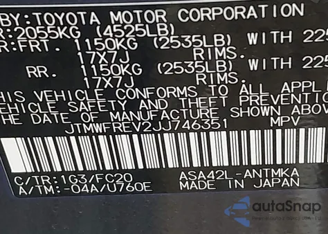 2018 Toyota Rav4 Xle from USA, damaged, VIN JTMWFREV2JJ746351